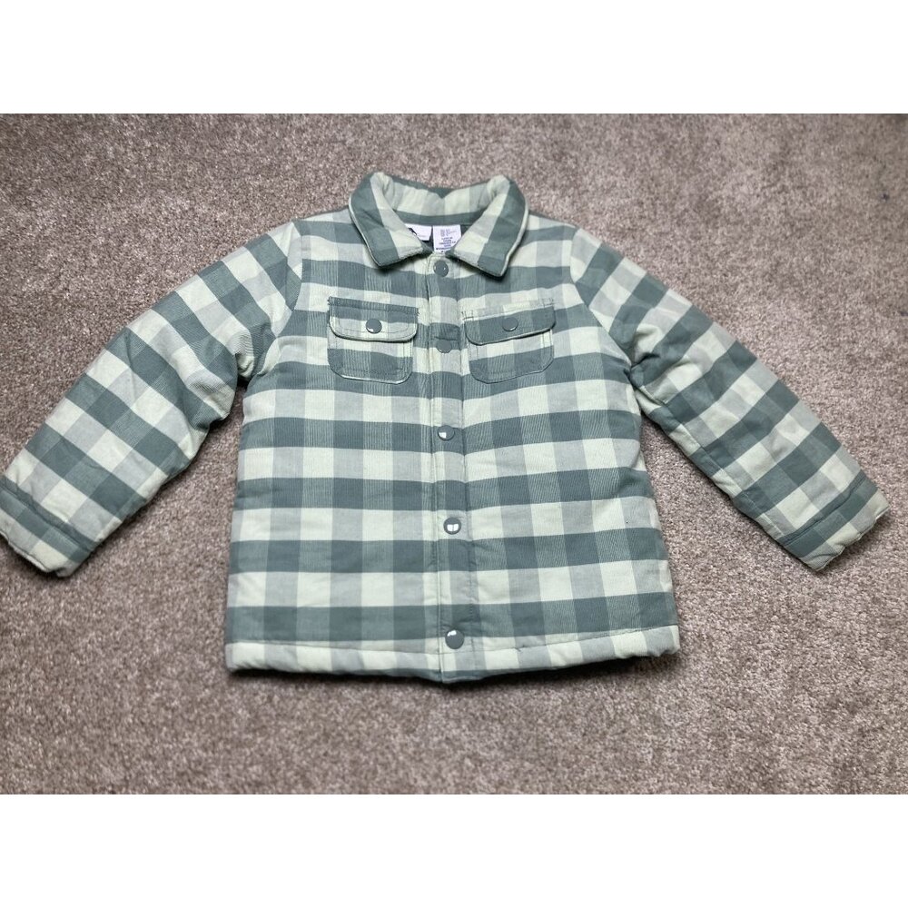 Tommy Bahama Kids Quilted Plaid Shirt Jacket Green/White 5T Snap Closure Warm